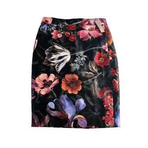 NWT J Crew Floral Pencil Skirt Womens 0 Fairy Cottagecore Career Black Artsy